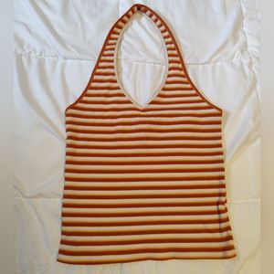 American Eagle Halter Top Stretchy Orange Yellow Stripes